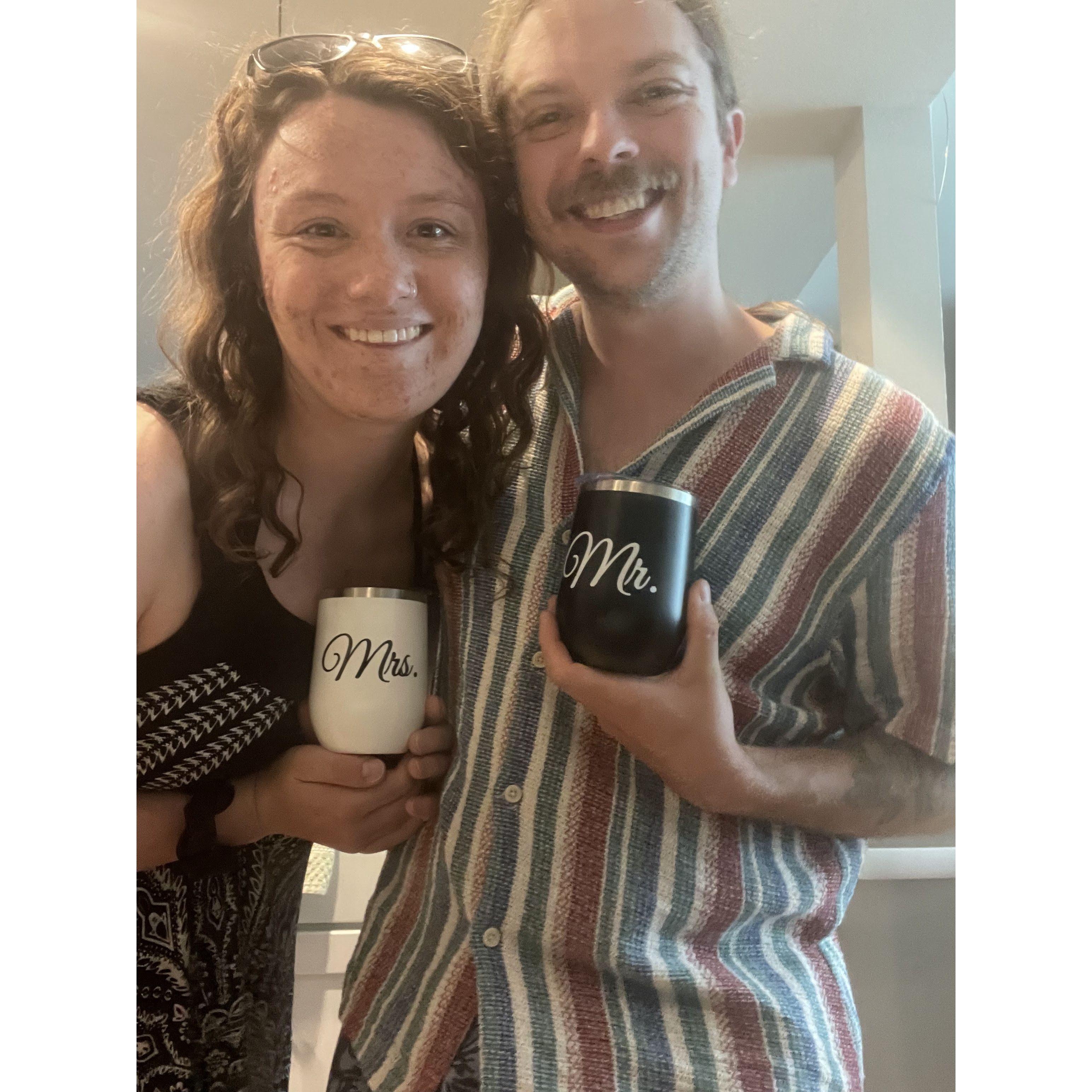 Our very first "Mr. and Mrs." gifts! Thank you Kimy and Miles :)