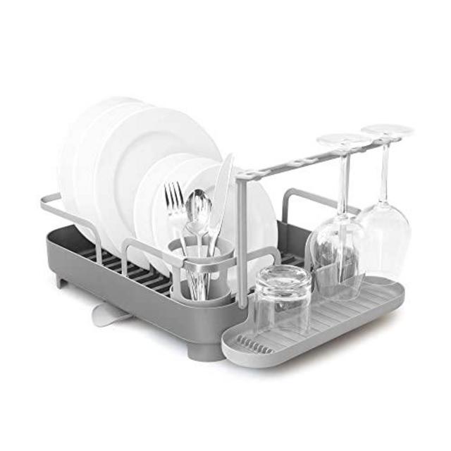 Umbra Holster Dish Rack– Molded Plastic Dish Drying Rack with Drainage Spout, Charcoal