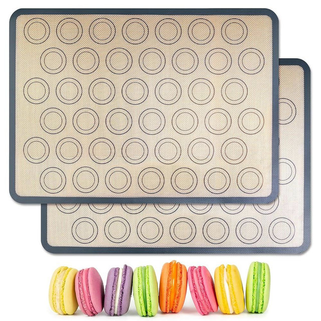HOOMIL Macaron Silicone Baking Mats 2-Pack, 18" x 13" Commercial Half Sheet Size Macaron Silicone Mat, Non-Stick, Reusable, Food Safe Baking Mat - Brown+Gray