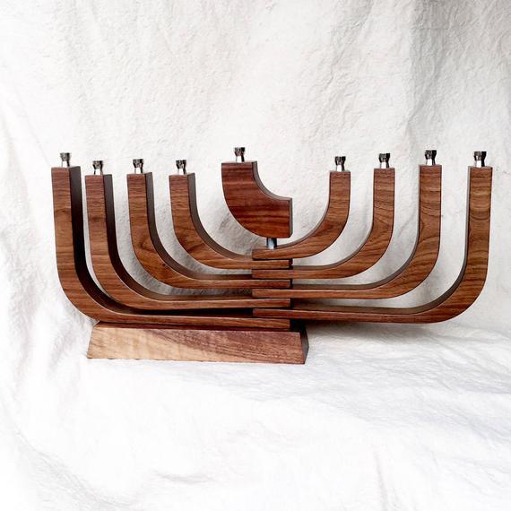 Mid Century Modern Menorah - Walnut