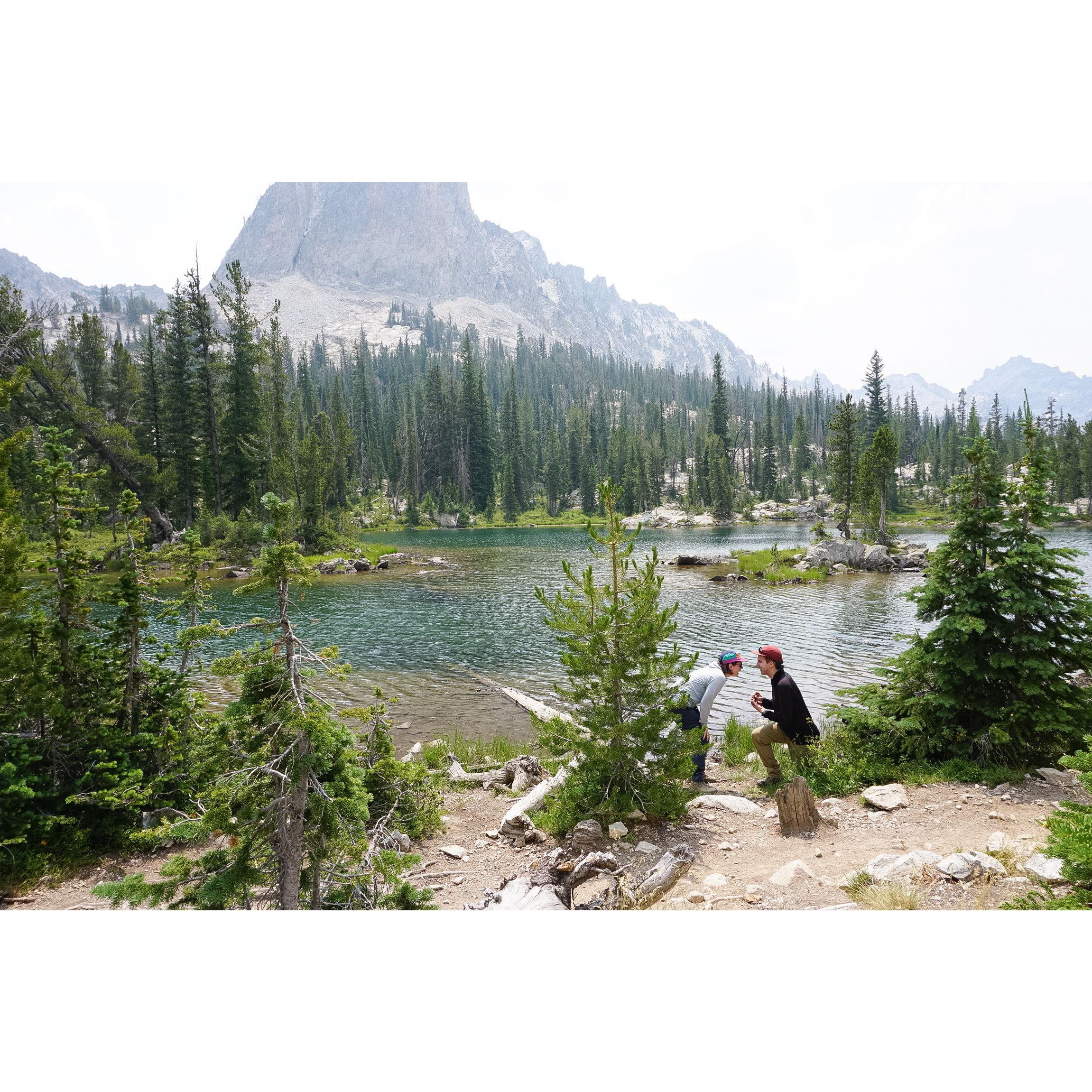 The proposal in the Sawtooth Mountain Range at Alice Lake