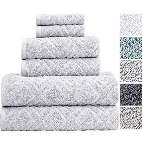 Classic Turkish Towels Luxury 6 Piece Cotton Bath Towel Set - Jacquard Woven Soft Textured Towels Made with 100% Turkish Cotton