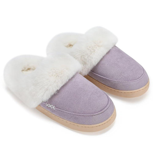 NineCiFun Women's and Men's Suede House Slippers Slip on Fuzzy Slippers with Faux Fur Lining Indoor Outdoor Home Shoes with Rubber Sole