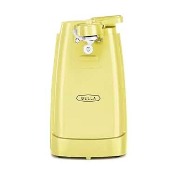 BELLA Electric Can Opener and Knife Sharpener, Multifunctional Jar and Bottle Opener with Removable Cutting Lever and Cord Storage, Stainless Steel Blade, Black
