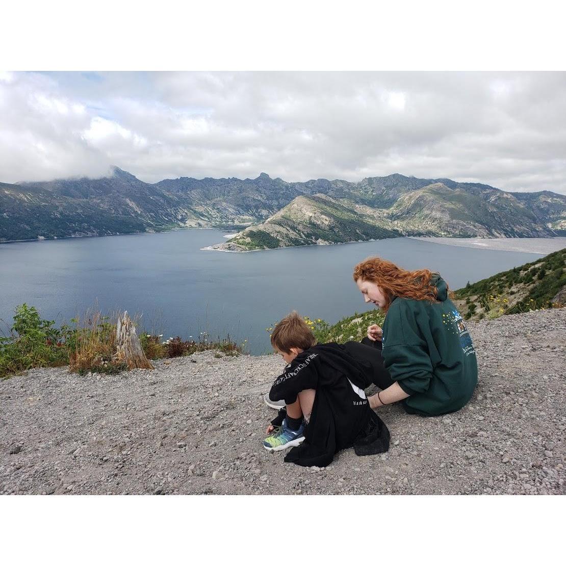 Ramsey and Dan's nephew, Landen, inspecting rocks on a hike when Dan's parents (Wayne and Carol) visited a few summers ago.