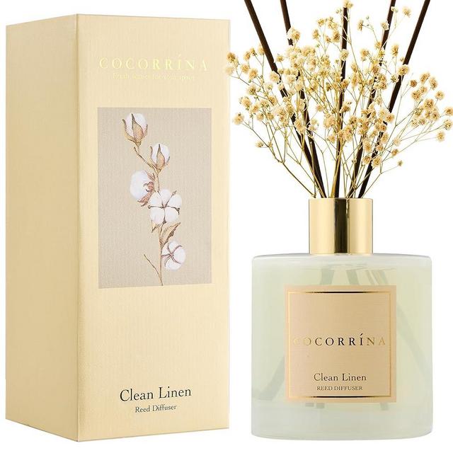 COCORRÍNA Reed Diffuser - Clean Linen 17 Fl.oz Reed Diffuser with 8 Sticks Scented Diffuser with Preserved Flowers for Bathroom Home Decor