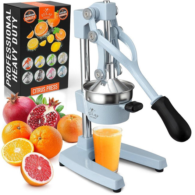 Zulay Kitchen Cast Iron Juicer - Easy-to-Clean Heavy-Duty Manual Juicer, Professional Citrus Juicer - Stainless Steel Lemon Squeezer - Manual Citrus Press & Orange Squeezer - Orange Juicer