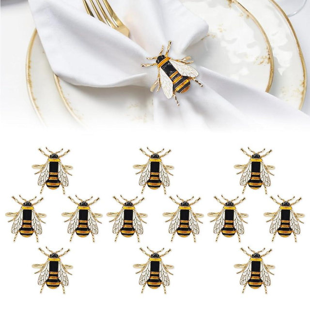 Fkksparkler Napkin Rings Bee Dining Table Decor Soft Enamel Metal Gold Napkin Rings Set of 6 Napkin Holders for Cloth Napkins Gold Napkin Holder Spring Napkin Rings Valentine