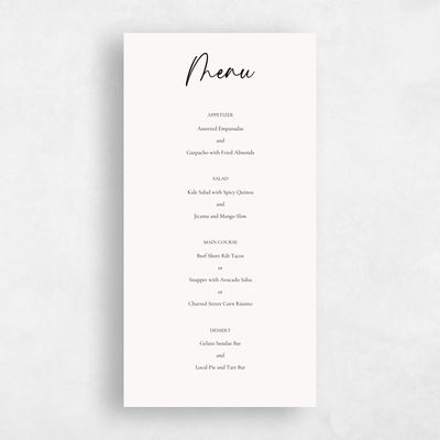 Seashell, White Wedding Menu - Santorini