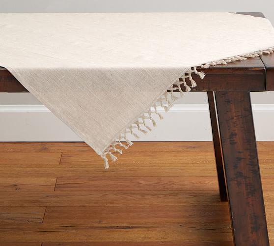 Fringe Knotted Table Throw, Flax