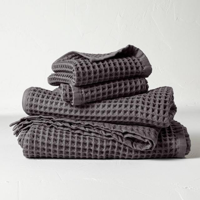 4pc Decorative Waffle Bath Towel Set Dark Gray - Casaluna™