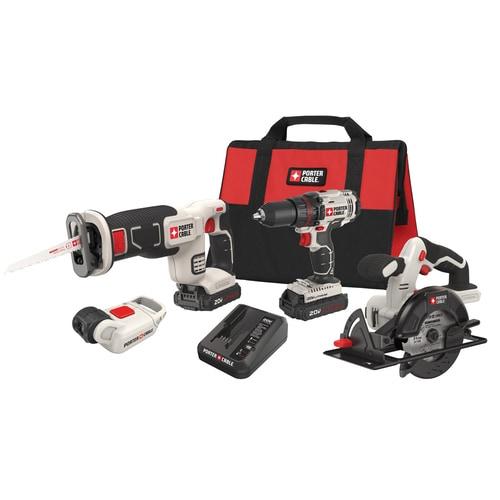 PORTER-CABLE 4-Tool 20-Volt Max Power Tool Combo Kit with Soft Case (Charger Included and 2-Batteries Included)