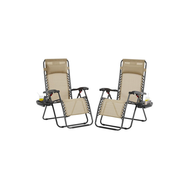 Yaheetech Set of 2 26in Outdoor Zero Gravity Chair Patio Lounge Camping Chair, Beige