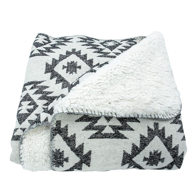 Paseo Road by HiEnd Accents Southwest Aztec Design Throw with Sherpa Backing, 50x 60 inch, Black Geometric Pattern, Soft Cozy Warm Luxury Blanket, Southwestern Rustic Style