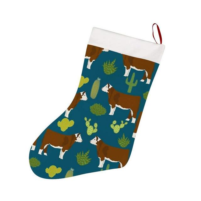 Thewar Hereford Cow Fabric Cattle and Cactus Christmas Stockings Personalized Xmas Stockings Hanging Ornaments Candy Gift Bags for Family Holiday Xmas Party Decorations