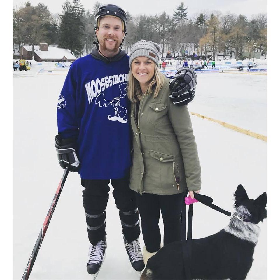 Taylor playing in his annual local pond hockey tournament. They are the moostaches, hence the facial hair....art.