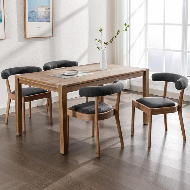 chairus Mid Century Dining Room Chairs Set of 4 Comfy Linen Fabric Wooden Side Chairs with Upholstered Curved Open Back Farmhouse Kitchen Chair Sets for Indoor/Living Room/Reception Room, Charcoal