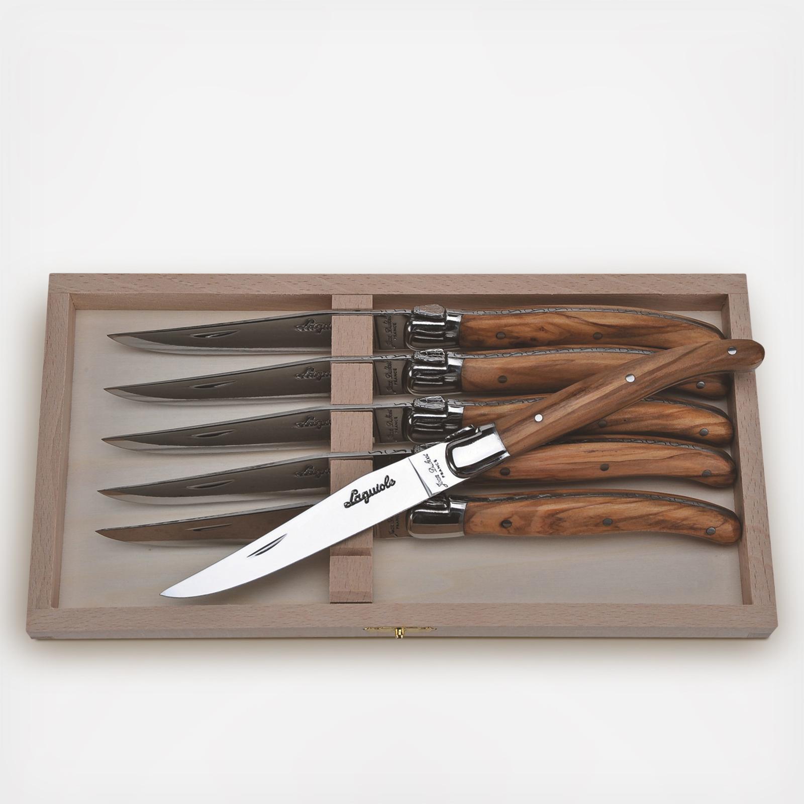 Laguiole Jean Dubost 6-Piece Steak Knife Block Set in Ivory White