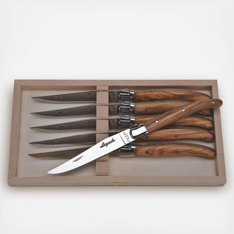 Jean Dubost 6 Eco-Friendly Steak Knives in a Block - Gray Handles