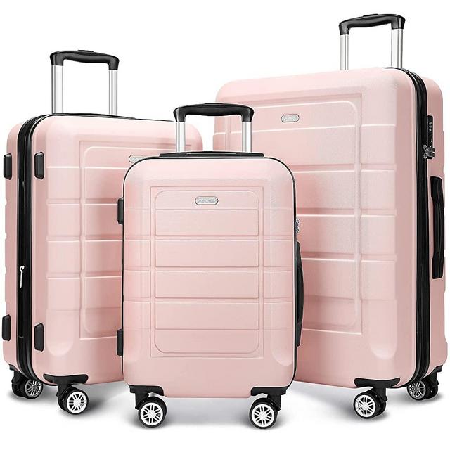 SHOWKOO Luggage Sets Expandable PC+ABS Durable Suitcase Double Wheels TSA Lock Pink 3pcs