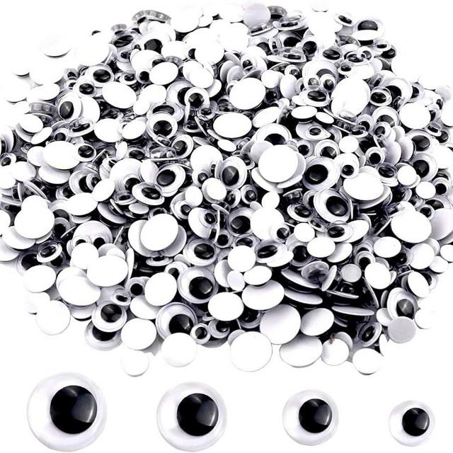 UPINS 2000 Pcs Black Wiggle Googly Eyes with Self-Adhesive, 6mm 8mm 10 mm 12mm Mixed Packaging