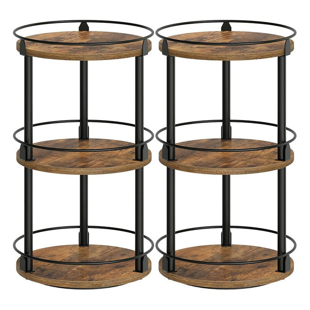 YATINEY Spice Rack, Set of 2 Lazy Susan Organizer, 3-Tier Turntable Organizer For Cabinet, Compact and Versatile, for Kitchen Countertop, Rustic Brown SR23L2BR