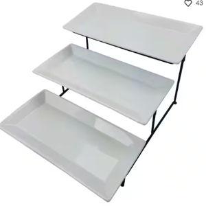 Gracious Dining 12 in. W x 9 in. H x 6 in. D 3-Tier White Porcelain ServingStand