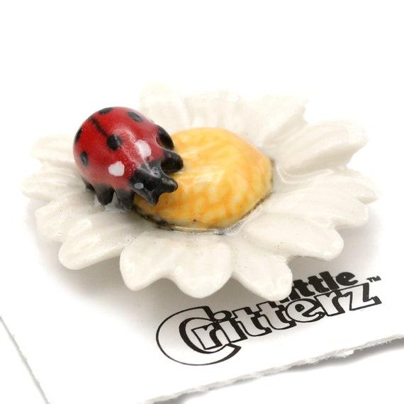 Ladybug on Flower "Daisy" - miniature porcelain figurine