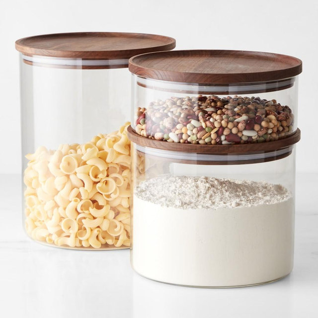 Hold Everything Stackable Glass Canister, Set of 3, Walnut Finish