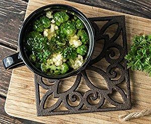 Decorative Cast Iron Trivet For Kitchen Or Dining Table | Square with Vintage Pattern - 6.5 x 6.5" | With Rubber Pegs/Feet - Recycled Metal | Vintage, Rustic Design | by Comfify