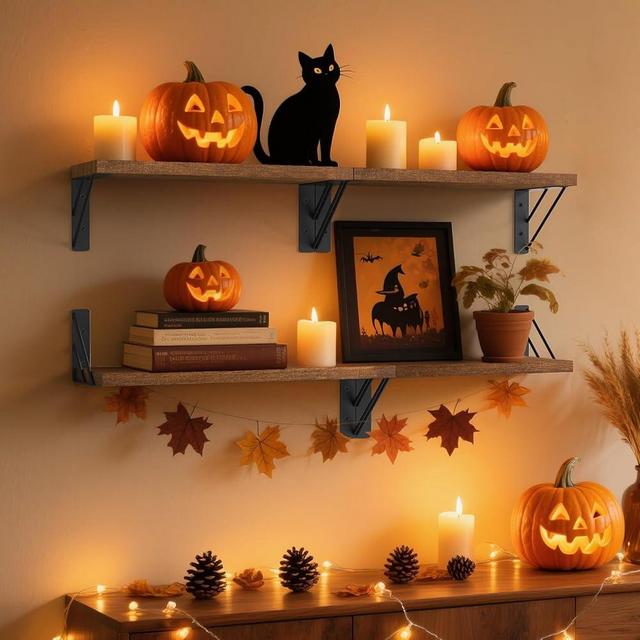 BAYKA Floating Shelves for Wall, Book Shelf for Bedroom, Decor Shelves for Living Room Kitchen, Mounted Wood Floating Shelf for Home Decor, Corner Shelf for Bathroom, Office(Walnut-Toned,Set of 4)