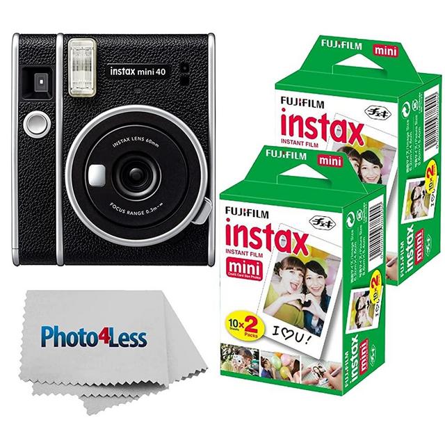 Fujifilm Instax Mini 40 Instant Camera + Fujifilm Instax Mini Twin Pack Instant Film x2 - Instant Camera Gift Bundle