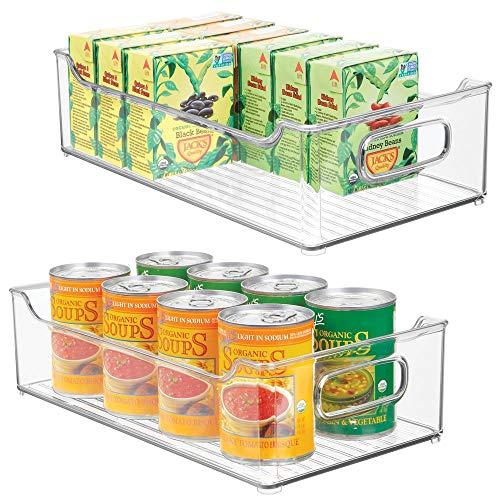 mDesign Wide Stackable Plastic Kitchen Pantry Cabinet, Refrigerator or Freezer Food Storage Bin with Handles - Organizer for Fruit, Yogurt, Snacks, Pasta - BPA Free, 14.5" Long, 2 Pack - Clear