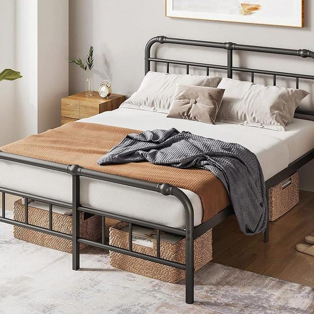 FSCHOS Queen-Bed-Frame-with-Headboard & Footboard, 14 Inch High, Metal Platform Bed-Frame-Queen-Size, Premium Steel Heavy Duty Bed Frame No Box Spring Needed, Easy Assembly, Black