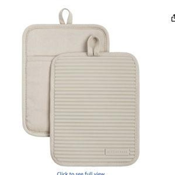 KitchenAid Ribbed Soft Silicone Pot Holder 2-Pack Set, Milkshake Tan, 7"x9"