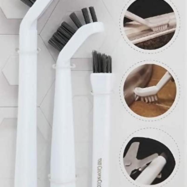 3-in-1 Grout Cleaner Brush to Deep Clean Tile Lines | Small Scrub Brushs Detail Kitchen, Bathroom, Shower Cleaning | 3Pc Home Cleaner Brushes Set