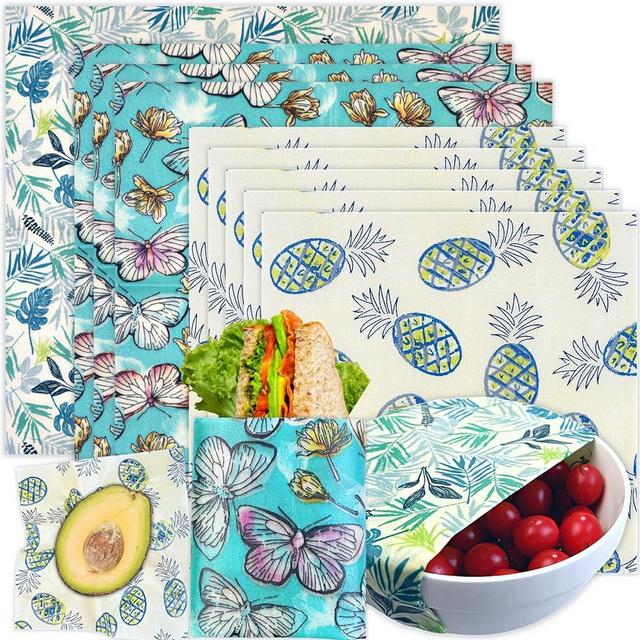 Reusable Beeswax Wrap - 9 Pack Beeswax Wraps for Food, Eco-Friendly Beeswax Food Wraps, Bread Sandwich Wrapper - Organic, Sustainable, Zero Waste, Reusable Plastic-Free Food Wrap, 1XL, 3M, 5S