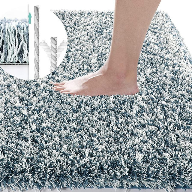 Yimobra Plush Thick and Soft Cut Pile Bathroom mats, Super Shaggy Comfortable Quick Water Absorbing Non Slip Bath Rugs, Ultra Plush Thick with Machine Washable Bath Mat, 32"x 20", Denim Blue