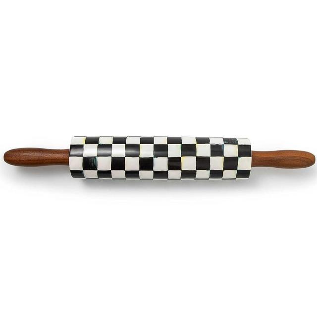 MACKENZIE-CHILDS Rolling Pin, Decorative Roller Pin for Baking, Cute Baking Supplies, Black-and-White Courtly Check