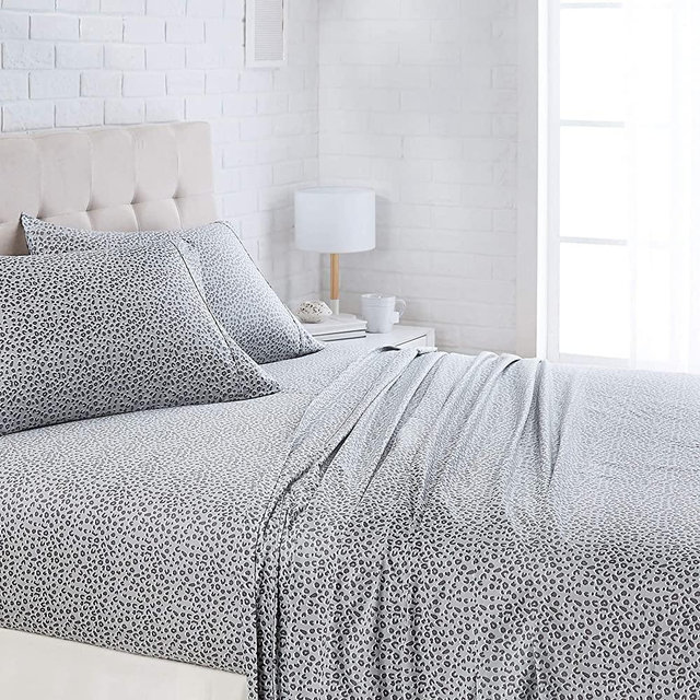 AmazonBasics Lightweight Super Soft Easy Care Microfiber Bed Sheet Set with 16" Deep Pockets - King, Grey Cheetah
