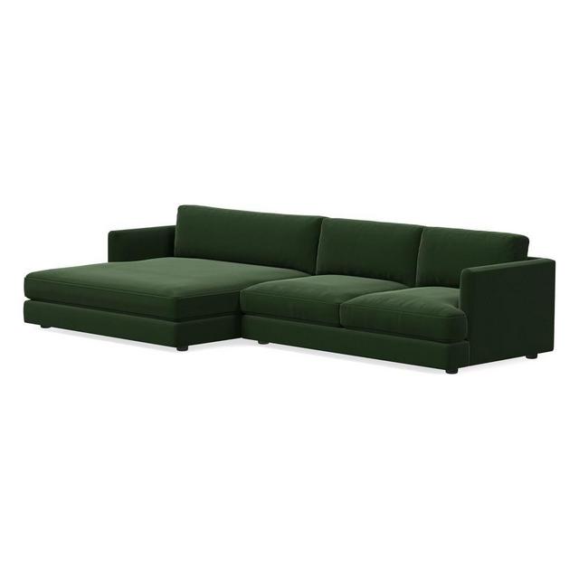 Haven Sectional Set 10: Right Arm Sofa, Left Arm Double Wide Chaise, Performance Velvet, Moss