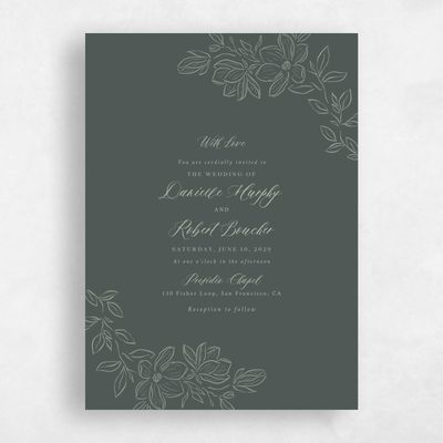 Dark Seaweed, Grey Wedding Invitation - Lisette Classic