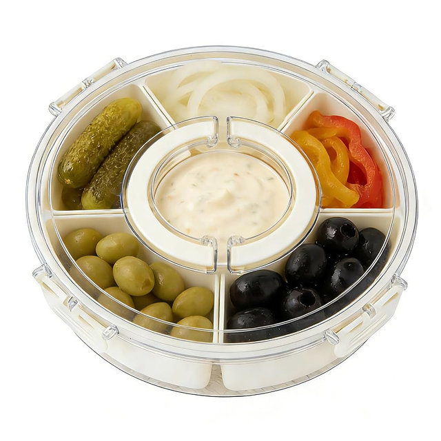 Relish Trays with Dividers and Lid, Divided Serving Tray with Lid and Handle, Durable Plastic Clear Snack Organizer with Removable Compartments, Ideal for Party, Travel and Picnic