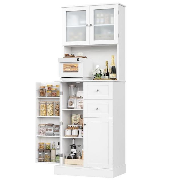 BOTLOG 72" Tall Kitchen Pantry Storage Cabinet, Kitchen Hutch Cabinet with Doors and Shelves, Modern Food Pantry with 2 Drawers for Dining Room, Living Room, White
