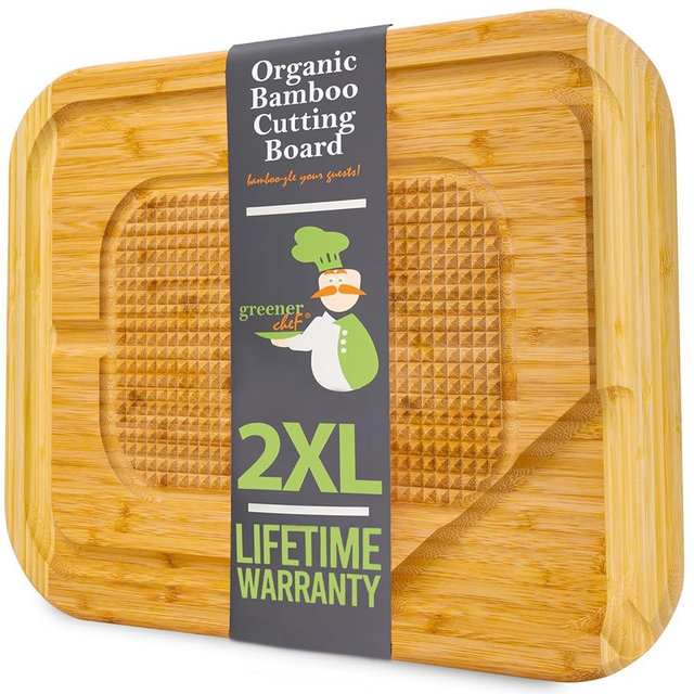 24 x 18 Inch XXL Organic Bamboo Cutting Boards for Kitchen, 2XL Turkey Carving Board, Wooden Chopping Boards, Butcher Block Wood Cutting Board, Meat Cutting Board with Juice Grooves & Pour Spout