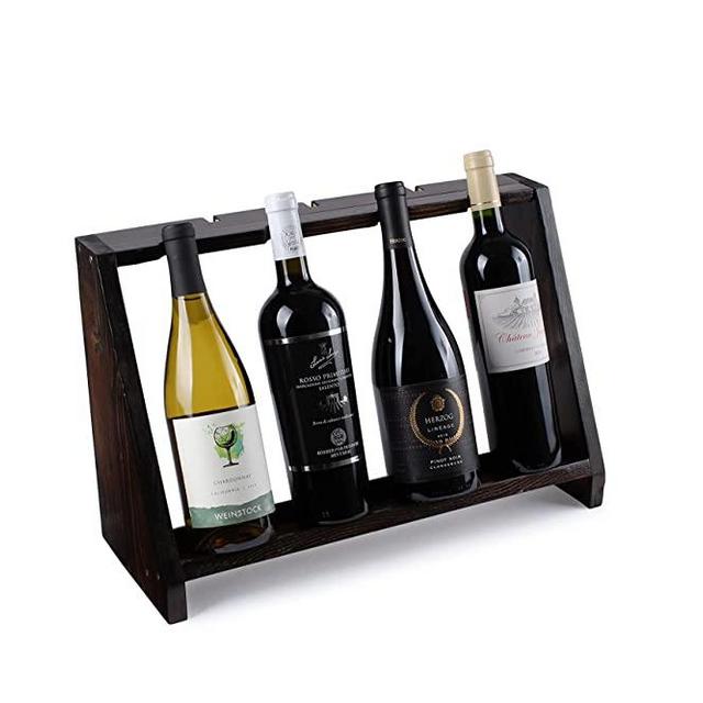 Charmont Countertop Wine Rack, Rustic Wooden Wine Bottle & Glass Holder Freestanding- Made in The USA - Wine Racks for Home Bar, Kitchen, Dining Room, Wedding Gift - Dark Walnut