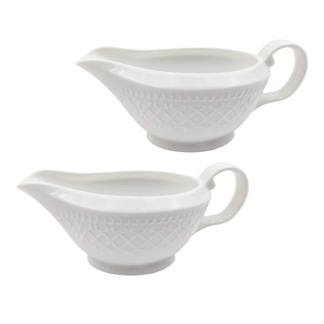 Arabesque Embossed Gravy Boat, Fine White Porcelain Steak Sauce Pot, Easy-to-Pour Creamer Pitcher. 5 Oz