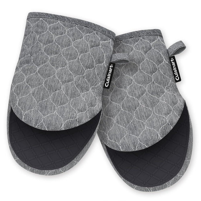 Cuisinart ShieldPro Silicone Oven Mitts – 5” x 8.5” Heat-Resistant Mini Kitchen Mitts for Oven with Non-Slip 100% Silicone Palm, Cotton Filling, and Hanging Loop (Black)