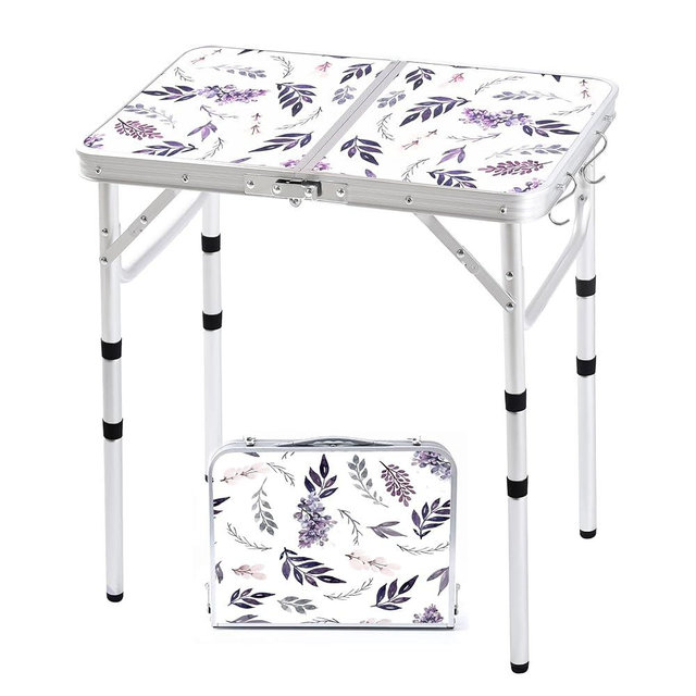 Yriuat Folding Camping Table 2ft Portable Pinic Table Adjustable Height Small Card Table Aluminum Foldable Lightweight with Carry Handle for Outdoor Indoor Hiking Camp BBQ Beach (Misty Lilac)
