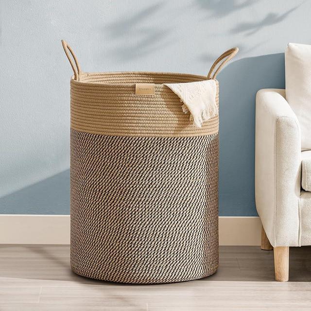 Nunsino 95L Laundry Hamper Basket,Baby Nursery Woven Storage Basket for Toys Bin,Pillows,Blankets,Clothes,Dark&Brown